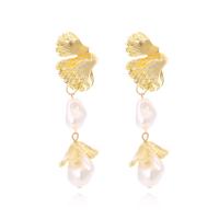 Zinc Alloy Stud Earring with Plastic Pearl handmade fashion jewelry & for woman golden nickel lead & cadmium free Sold By Pair