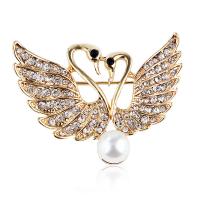Zinc Alloy Brooches with Plastic Pearl Swan gold color plated for woman & with rhinestone nickel lead & cadmium free Sold By PC