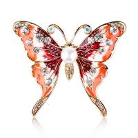 Zinc Alloy Brooches with Plastic Pearl Butterfly gold color plated for woman & enamel & with rhinestone nickel lead & cadmium free Sold By PC