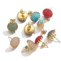 Stainless Steel Stud Earrings, 304 Stainless Steel, with Gemstone, 18K gold plated, DIY & different materials for choice, golden, 13.40mm, 10PCs/Bag, Sold By Bag