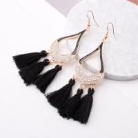 Fashion Fringe Earrings, Tibetan Style, with Nylon, stoving varnish, fashion jewelry & for woman & with rhinestone, more colors for choice, nickel, lead & cadmium free, 25*49mm,95mm, Sold By Pair