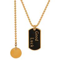 Titanium Steel Necklace, fashion jewelry & for woman & enamel, golden, 11x20mm, Length:Approx 19.69 Inch, Sold By PC