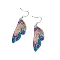 Zinc Alloy Drop Earrings Butterfly silver color plated for woman & enamel nickel lead & cadmium free Sold By Pair