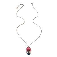 Zinklegierung Schmuck Halskette, mit Harz, oval, silberfarben plattiert, für Frau, frei von Nickel, Blei & Kadmium, Länge:ca. 50-55 cm, verkauft von PC