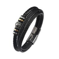 PU Leather Cord Bracelets, with 316 Stainless Steel & Tibetan Style, with 5cm extender chain, plated, three layers & different packing style for choice, more colors for choice, Length:21 cm, Sold By PC