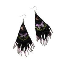 Fashion Fringe Earrings Glass Beads with Zinc Alloy silver color plated Bohemian style & for woman black Sold By Pair