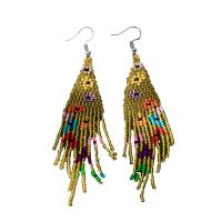 Fashion Fringe Earrings Glass Beads with Zinc Alloy silver color plated Bohemian style & for woman Sold By Pair