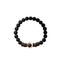 Gemstone Bracelets, Lava, with Wood, Round, vintage & elastic & for man, black, Length:Approx 19 cm, Sold By PC