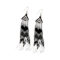 Fashion Fringe Earrings Glass Beads with Zinc Alloy silver color plated folk style & for woman Sold By Pair