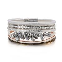 Bracelets cordon PU, cuir PU, avec cristal, Style bohème & pour femme, plus de couleurs à choisir, 20mm, Longueur 19.7 cm, Vendu par PC