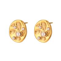 Stainless Steel Stud Earrings 304 Stainless Steel Vacuum Ion Plating fashion jewelry golden Sold By Pair