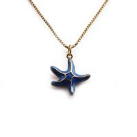 Collier en laiton, avec 5cm chaînes de rallonge, étoile de mer, émail, bleu, protéger l'environnement, sans nickel, plomb et cadmium, Longueur:40 cm, Vendu par PC