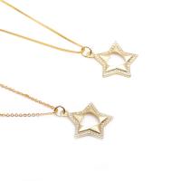 Brass Necklace, with 5cm extender chain, Star, Vacuum Ion Plating, micro pave cubic zirconia, golden, nickel, lead & cadmium free, Length:40 cm, Sold By PC