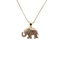 Messing Halskæde, med 5cm extender kæde, Elephant, Micro Pave cubic zirconia, gylden, nikkel, bly & cadmium fri, Længde 40 cm, Solgt af PC