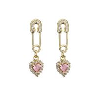 Brass Drop Earring Vacuum Ion Plating & micro pave cubic zirconia nickel lead & cadmium free Sold By Pair