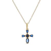 Brass Necklace, with 5cm extender chain, Cross, Vacuum Ion Plating, micro pave cubic zirconia, more colors for choice, nickel, lead & cadmium free, 15x38mm, Length:45 cm, Sold By PC
