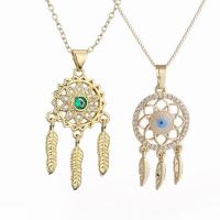 Brass Necklace Dream Catcher Vacuum Ion Plating & micro pave cubic zirconia nickel lead & cadmium free Sold By PC