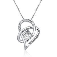 Brass Necklace, with 304 Stainless Steel, Heart, plated, micro pave cubic zirconia, nickel, lead & cadmium free, 21mm, Length:45 cm, Sold By PC
