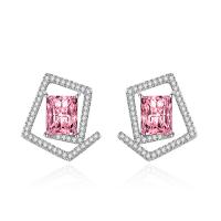 Cupronickel Stud Earring Geometrical Pattern silver color plated for woman & with rhinestone & hollow Sold By Pair