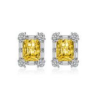 Brass Stud Earring Rectangle silver color plated micro pave cubic zirconia & for woman Sold By Pair