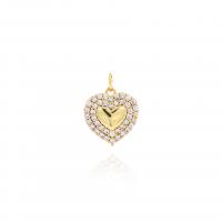 Brass Jewelry Pendants, Heart, 18K gold plated, DIY & micro pave cubic zirconia, 19.50x14.50x2.70mm, Sold By PC