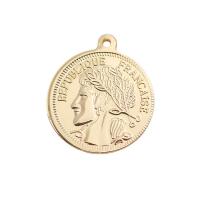 Brass Jewelry Pendants Flat Round 14K gold plated DIY Sold By PC