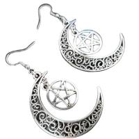 Tibetan Style Drop Earring, Moon, platinum color plated, different styles for choice & for woman & hollow, 40-50mm, 10Pairs/Lot, Sold By Lot
