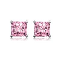 Cupronickel Stud Earring, Square, silver color plated, for woman & with rhinestone, more colors for choice, 7.40x7.40mm, Sold By Pair