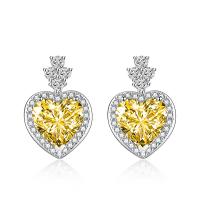 Brass Drop Earring Heart silver color plated for woman & with rhinestone Sold By Pair