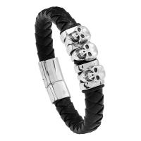 PU Cord Armband, Microfiber PU, med Zink Alloy, handgjord, mode smycken & Unisex, svart, Längd Ca 8.66 inch, Säljs av PC