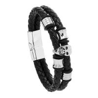 PU Leather Cord Bracelets, with Tibetan Style, handmade, fashion jewelry & Unisex, black, 15mm, Length:Approx 8.66 Inch, Sold By PC
