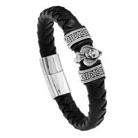 PU Leather Cord Bracelets Microfiber PU with Zinc Alloy handmade fashion jewelry & Unisex black Length Approx 8.66 Inch Sold By PC