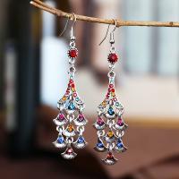 Tibetan Style Drop Earrings, vintage & fashion jewelry & for woman & with rhinestone, more colors for choice, nickel, lead & cadmium free, 86x18mm, Sold By Pair