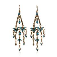 Tibetan Style Drop Earrings, vintage & fashion jewelry & for woman & with rhinestone, more colors for choice, nickel, lead & cadmium free, 99x32mm, Sold By Pair