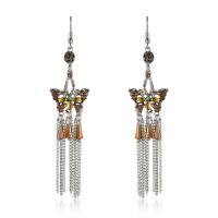 Tibetan Style Drop Earrings, vintage & fashion jewelry & for woman & with rhinestone, more colors for choice, nickel, lead & cadmium free, 110x25mm, Sold By Pair