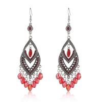 Tibetan Style Drop Earrings, vintage & fashion jewelry & for woman & with rhinestone, more colors for choice, nickel, lead & cadmium free, 95x32mm, Sold By Pair