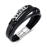 PU Leather Cord Bracelets with 304 Stainless Steel handmade fashion jewelry & for man black nickel lead & cadmium free 13mm Length Approx 8.27 Inch Sold By PC