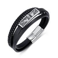 PU Leather Cord Bracelets with 304 Stainless Steel handmade fashion jewelry & multilayer & for man black 12.50mm Length Approx 8.27 Inch Sold By PC