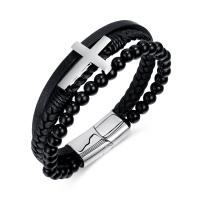 PU Leather Cord Bracelets, with 304 Stainless Steel, handmade, fashion jewelry & multilayer & for man, more colors for choice, 13mm, Length:Approx 8.27 Inch, Sold By PC