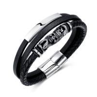 Bracelets cordon PU, Cuir synthétique, avec Acier inoxydable 304, poli, bijoux de mode & multicouche & pour homme, noire, 11.50mm, Longueur:Environ 8.27 pouce, Vendu par PC