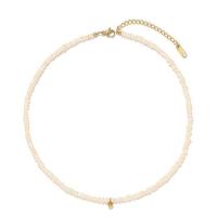 Natural Freshwater Pearl Necklace, with Titanium Steel, with 5cm extender chain, Vacuum Ion Plating, fashion jewelry & for woman, white, Length:Approx 38 cm, Sold By PC