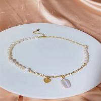 Titan stål halsband, med Freshwater Pearl, med 5cm extender kedja, mode smycken & för kvinna, vit, Längd Ca 41 cm, Säljs av PC