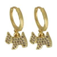 Brass Huggie Hoop Earring, Dog, fashion jewelry & micro pave cubic zirconia & for woman, nickel, lead & cadmium free, 20mm,10*8*2mm, Sold By Pair