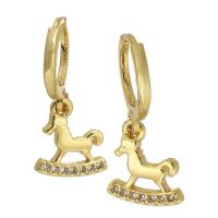 Brass Huggie Hoop Earring, rocking horse, fashion jewelry & micro pave cubic zirconia & for woman, nickel, lead & cadmium free, 25mm,11*13*2mm, Sold By Pair