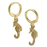 Brass Huggie Hoop Earring, Seahorse, fashion jewelry & micro pave cubic zirconia & for woman, nickel, lead & cadmium free, 30mm,8.5*17*2.5mm, Sold By Pair