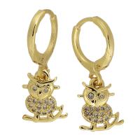 Brass Huggie Hoop Earring, Owl, fashion jewelry & micro pave cubic zirconia & for woman, nickel, lead & cadmium free, 25mm,9.5*11*2mm, Sold By Pair