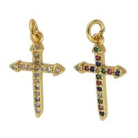 Brass Cross Pendants fashion jewelry & micro pave cubic zirconia & for woman nickel lead & cadmium free 10*16*2mm Approx 2mm Sold By PC