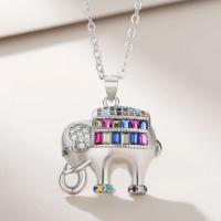 Zinc Alloy Jewelry Necklace with 1.96inch extender chain Elephant fashion jewelry & micro pave cubic zirconia & for woman nickel lead & cadmium free 19*16mm Length Approx 17.71 Inch Sold By PC