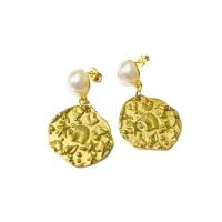 Stainless Steel Drop Earring, 304 Stainless Steel, with Plastic Pearl, 18K gold plated, fashion jewelry & for woman, golden, 25x40mm, Sold By Pair