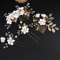 Brass Jewelry Set, hair comb & hair stick, with Plastic Pearl, 4 pieces & for woman & with rhinestone, more colors for choice, nickel, lead & cadmium free, Sold By Set